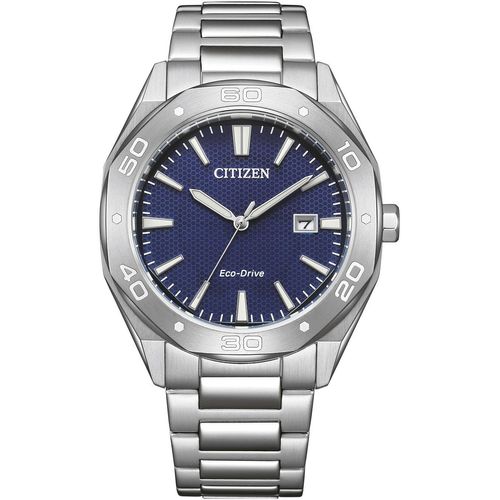Solaruhr CITIZEN, silberfarben, blau, Armbanduhren, Herren, Armbanduhr, Herrenuhr, Edelstahlarmband, analog, Datum, Eco-Drive