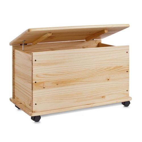 Zeller Present Truhe , Natur , Holz , Kiefer , mehrschichtige Massivholzplatte (Tischlerplatte) , 73x45x39.5 cm , rollbar, Deckel aufklappbar , Ordnen