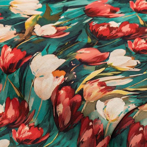 Viskose-Popeline "Tulpen", petrol-rot Image