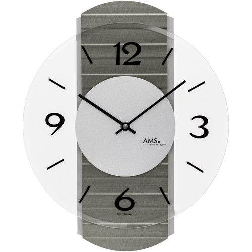 Wanduhr AMS, bunt (dunkelgrau), Wanduhren, B/H/L: 27cm x 4cm x 34cm, Quarzuhr, Made in Germany, Holz, Wohnzimmer, Esszimmer, Arbeitszimmer