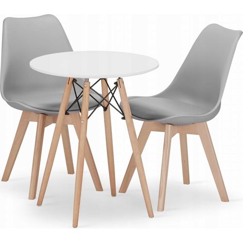 Valora TODI Tischset 60 cm Weiß + 2 MARK Stühle Grau - Minimalistisches rundes Tischset in Weiß und Grau