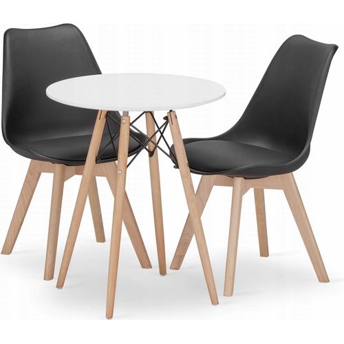 TODI rundes Tischset 60cm weiß + 2 MARK Stühle schwarz