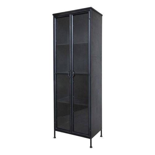 Chic Antique Metall Vitrinenschrank mit 2 Türen und Regalen, H184/L63,5/B41,5 cm schwarz