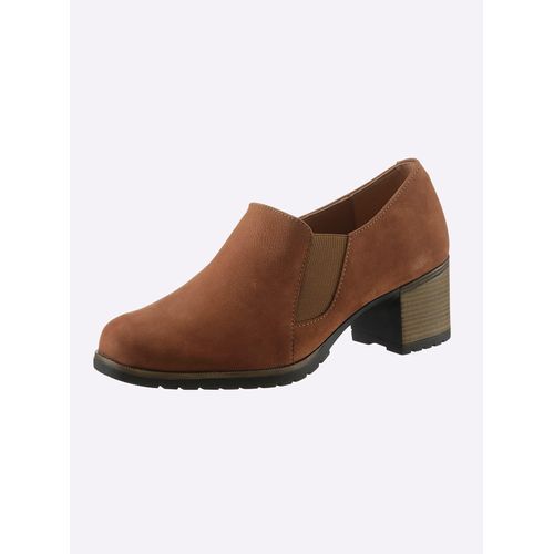 Hochfrontpumps HEINE, Damen, Gr. 41, braun (cognac), Leder, Rindsleder, Veloursleder, modisch, Schuhe