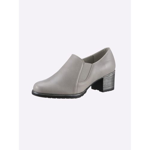 Hochfrontpumps HEINE, Damen, Gr. 42, grau, Leder, Rindsleder, Veloursleder, modisch, Schuhe