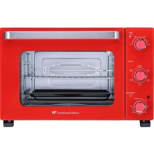 CONTINENTAL EDISON CEMF35R - Elektrischer Minibackofen 35 l rot - 1500 W - Drehspieß, natürliche Konvektion