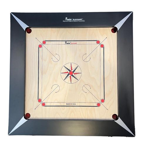 Jumbo 36mm Spielbrett Deluxe Elegantes Carrom Board 12,7cm x 5cm dicke Hartholzseiten - komplett mit Pulversteinen und Striker