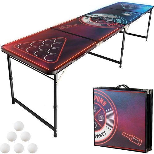 Beer Pong Tisch Set Bierpong Trinkspiel Partytisch LED 240cm Tragegriff