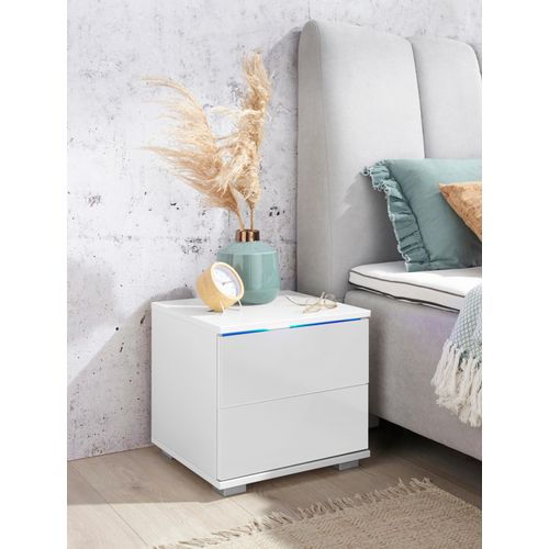 Nachtkommode PRIESS, weiß (weiß, weiß hochglanz), B:41cm H:37cm T:38cm, Sideboards, mit LED-Beleuchtung und Push-to-open