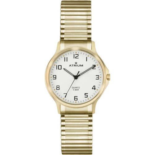 Quarzuhr ATRIUM, gold (goldfarben, weiß), Armbanduhren, Damen, Armbanduhr, Damenuhr, Edelstahlarmband, analog