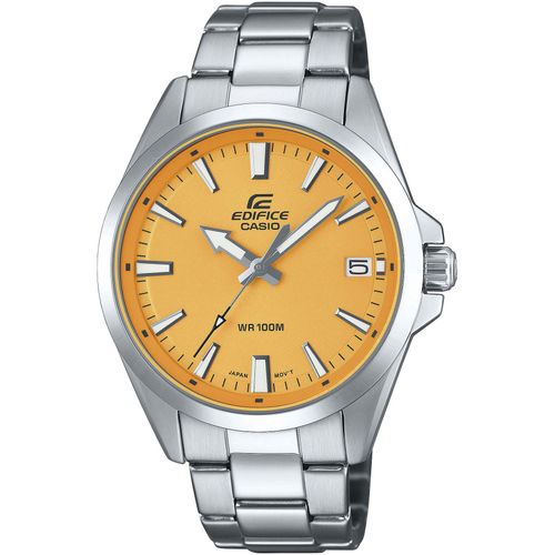 Quarzuhr CASIO EDIFICE, silber (orange, silberfarben), Armbanduhren, Herren, Armbanduhr, Herrenuhr, bis 10 bar wasserdicht, Datum, Edelstahlarmband