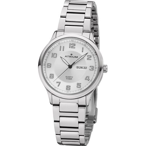 Quarzuhr ATRIUM, silber (silberfarben, weiß), Armbanduhren, Herren, Armbanduhr, Herrenuhr, Edelstahlarmband, analog, Wochentag, Tag