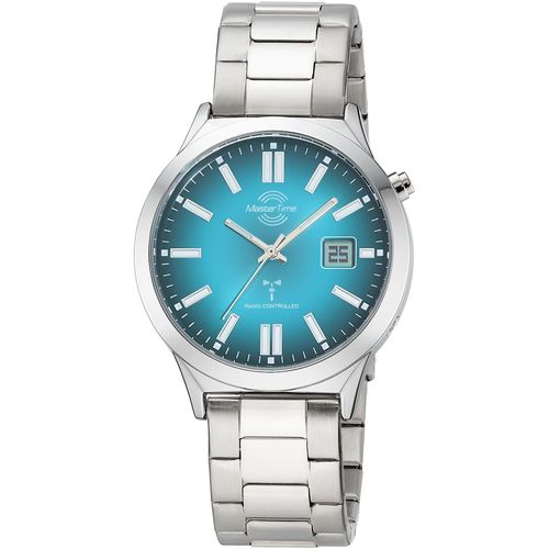 Funkuhr MASTER TIME, silberfarben, blau, Armbanduhren, Herren, Quarzuhr, Armbanduhr, Herrenuhr, Edelstahlarmband, analog, digital