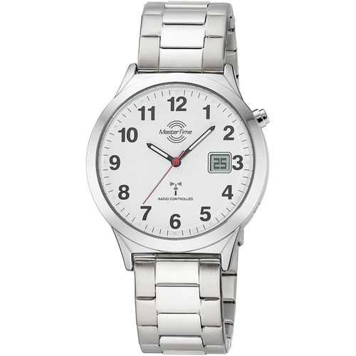 Funkuhr MASTER TIME, silberfarben, weiß, Armbanduhren, Herren, Quarzuhr, Armbanduhr, Herrenuhr, Edelstahlarmband, analog, digital