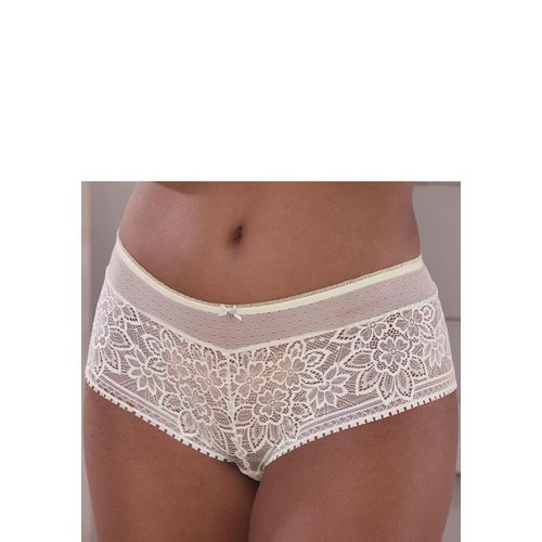 Panty LASCANA, Damen, Gr. 48/50, beige (creme), Spitze, Obermaterial: 89% Polyamid, 11% Elasthan, Unterhosen, aus blumiger Jacquardspitze mit hübschem Accessoire