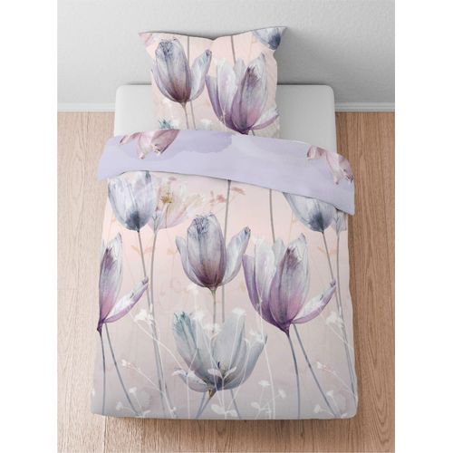 Bettwäsche BIBERNA Gr. 2, lila (flieder), B/L: 155cm x 220cm, Mako-Satin, B/L: 80cm x 80cm, Mako-Satin, 100% Baumwolle, Bettwäsche