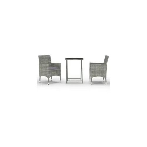 vidaXL 3-tlg. Bistro-Set Poly Rattan und Hartglas Grau