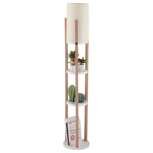 P & B Stehleuchte , Weiß, Natur , Kunststoff, Textil , zylindrisch,zylindrisch , 135 cm , CE , Schnurschalter , Lampen & Leuchten, Innenbeleuchtung,