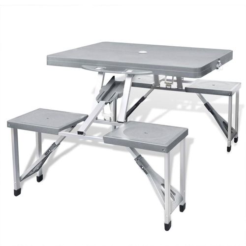 Prolenta Premium - Campingtisch mit 4 Hockern Klappbar Aluminium Extra Leicht Grau