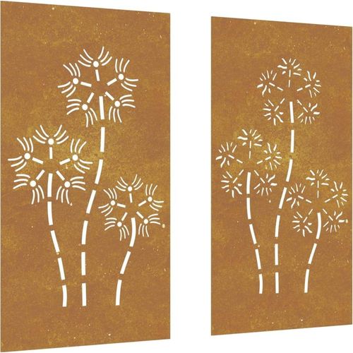 Prolenta Premium - 2-tlg. Garten-Wanddeko 105x55 cm Cortenstahl Blumen-Design