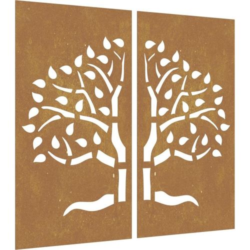 Prolenta Premium - 2-tlg. Garten-Wanddeko 105x155 cm Cortenstahl Baum-Design
