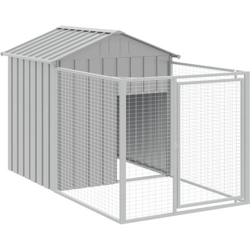 Prolenta Premium - Hundehütte mit Auslauf Hellgrau 117x201x123 cm Verzinkter Stahl