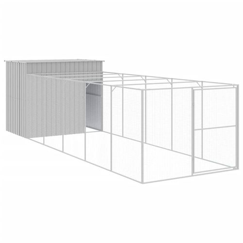 Prolenta Premium - Hundehütte mit Auslauf Hellgrau 214x661x181 cm Verzinkter Stahl