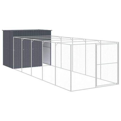 Prolenta Premium - Hundehütte mit Auslauf Anthrazit 214x661x181cm Verzinkter Stahl