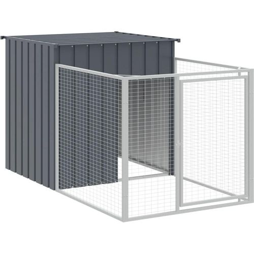 Prolenta Premium - Hundehütte mit Auslauf Anthrazit 110x201x110cm Verzinkter Stahl