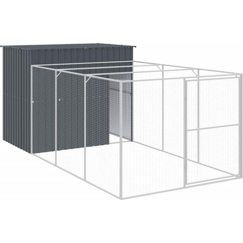 Prolenta Premium - Hundehütte mit Auslauf Anthrazit 214x457x181cm Verzinkter Stahl