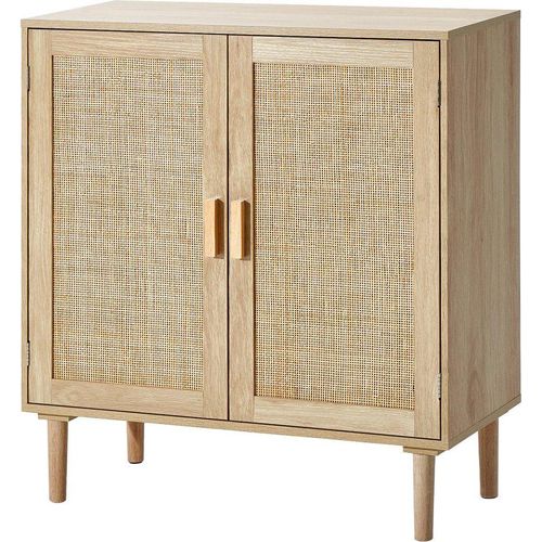 Rattanschrank Rattankommode mit 2 Magnetischen Türen - Verstellbar - Flurmöbel - Moderne Aufbewahrungslösung für Ihr Zuhause