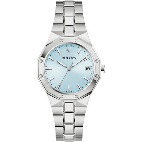 Quarzuhr BULOVA, silberfarben, hellblau, Armbanduhren, Damen, Armbanduhr, Damenuhr, Edelstahlarmband, analog, Tag
