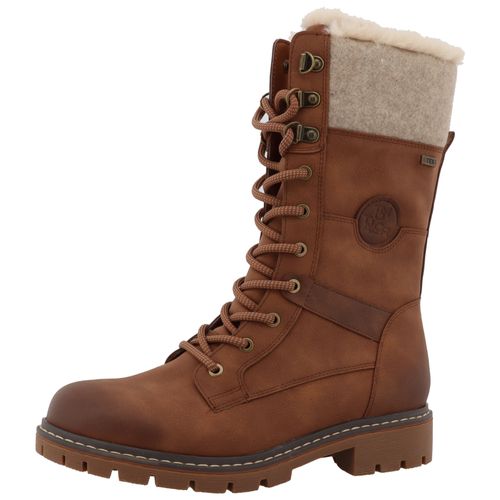 Winterstiefel TOM TAILOR, Damen, Gr. 40, braun (cognac used), Lederimitat, Filz, used, modisch, Schuhe, Schnürstiefel mit TEX-Membrane