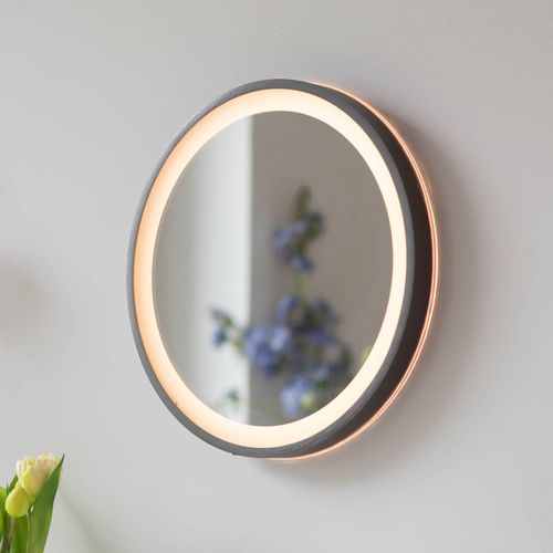 LED-Wandspiegel VIDRO, grau, Ø 36 cm, Powerbank, Schalter