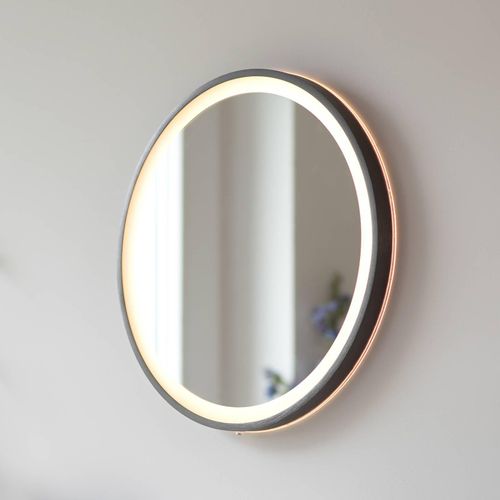 LED-Wandspiegel VIDRO, grau, Ø 46 cm, Powerbank, Schalter