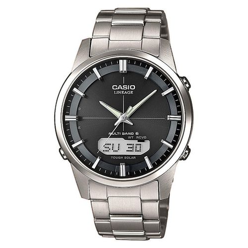 Funkchronograph CASIO FUNK, silber (silberfarben, schwarz, silberfarben), Armbanduhren, Herren, Solaruhr, Armbanduhr, Herrenuhr, Funkuhr, Edelstahlarmband, Saphirglas