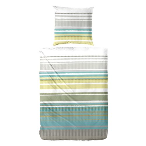 Bettwäsche PRIMERA "Perkal-Bettwäsche Summer Stripe", grün, B/L: 155cm x 220cm, , Perkal, B/L: 80cm x 80cm, Perkal, Obermaterial: 100% Baumwolle, Bettwäsche, mit modernen Streifen