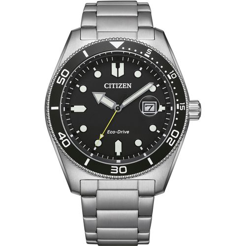 Solaruhr CITIZEN, schwarz (silberfarben, schwarz), Armbanduhren, Herren, Armbanduhr, Herrenuhr, Edelstahlarmband, bis 10 bar wasserdicht