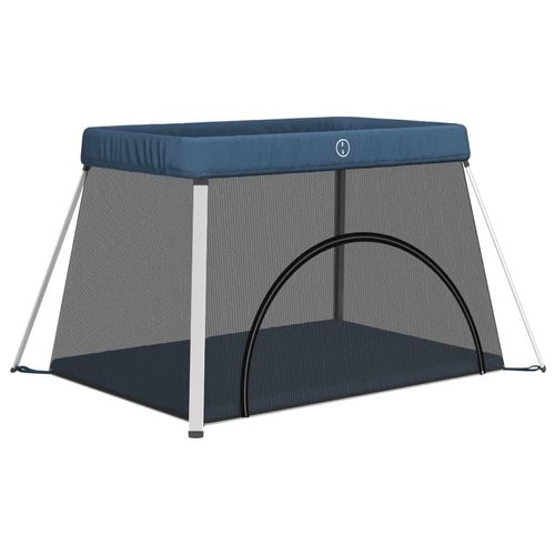 Maison Exclusive Baby-Laufstall mit Matratze Marineblau Leinenstoff