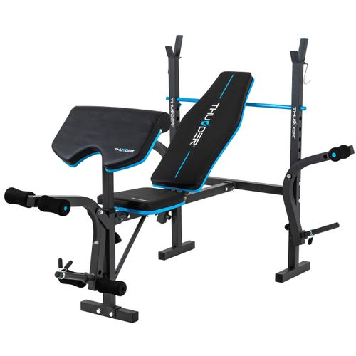 THUNDER® Hantelbank VIGOR-A mit Langhantel-Ablage, Curlpult und Butterfly-verstellbare Trainingsbank für Bankdrücken, bis 240kg belastbar, Bauchtraine