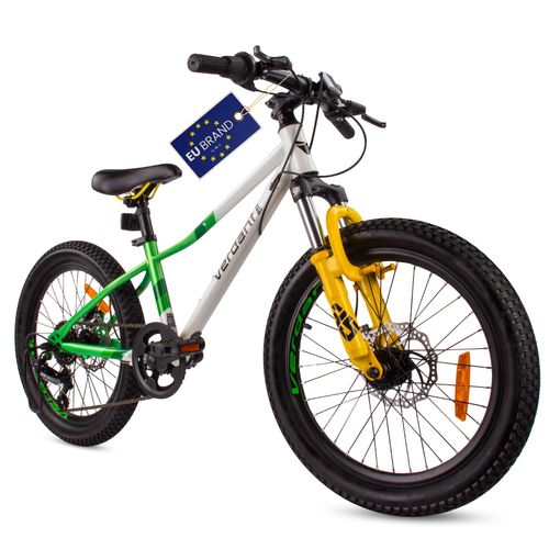 Kinderfahrrad Jungenfahrrad Mädchenfahrrad 20 Zoll Fahrrad mit 6 gang Kettenschaltungen Shimano RevoShift Fahrradstoßdämpfer Calix grün weiß