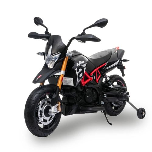 Aprilia Dorsoduro 900 - Kinder Elektro-Motorrad 12V - 3 bis 6 Jahre - EVA Reifen - Schwarz