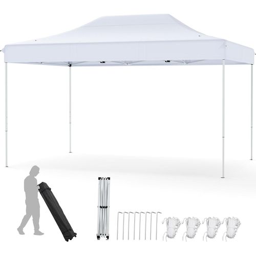 COSTWAY 3x4,5m Faltpavillon, Pop Up Pavillon höhenverstellbar mit Rollentasche, 4 Seilen & 8 Heringen, Gartenpavillon Gartenzelt wasserdicht Weiß
