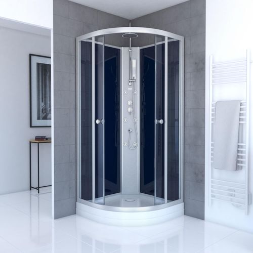 Dusche Komplett MARWELL Komplettdusche Fertigdusche Night Blue 85 x 85 x 225 cm - Runddusche mit Fronteinstieg - Duschkabine mit hochwertigen Aluminiumprofilen - Einstiegshöhe 15 cm