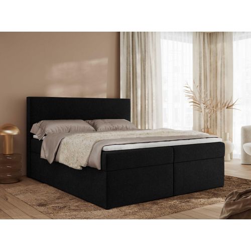 MKS MEBLE Boxspringbett, Polsterbett JAGUAR mit Multipocket-Matratze, struktur dekostoff, zwei Bettkästen und Topper - 140 x 200 cm - H3 - Schwarz Struktur