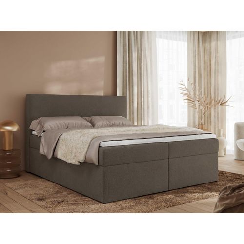MKS MEBLE Boxspringbett, Polsterbett JAGUAR mit Multipocket-Matratze, struktur dekostoff, zwei Bettkästen und Topper - 200 x 200 cm - H3 - Braun Struktur