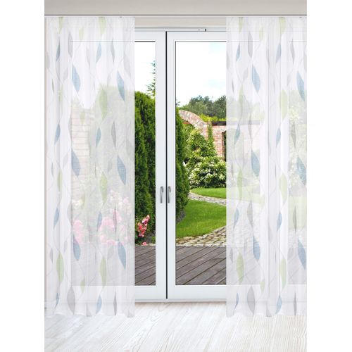Gardine HEINE HOME Gr. 4, bunt (blaugrün, weiß), B:140cm H:245cm, Polyester, Gardinen