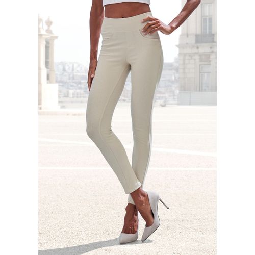 Leggings H.I.S, Damen, Gr. 44/46, N-Gr, beige (ecru), Obermaterial: 70% Baumwolle, 25% Polyester, 5% Elasthan, unifarben, Basic, Hosen, im Schlupfhosen Style