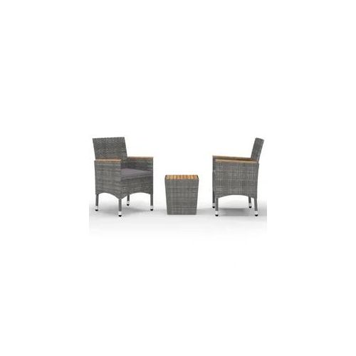 vidaXL 3-tlg. Bistro-Set Poly Rattan und Hartglas : Farbe - Grau 3