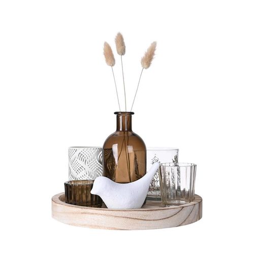 Ambia Home Kerzenhalter-Set , Mehrfarbig , Holz, Metall, Glas, Stein, Naturmaterialien , 10-teilig , Paulownia , vollmassiv , Abstraktes , rund , 15